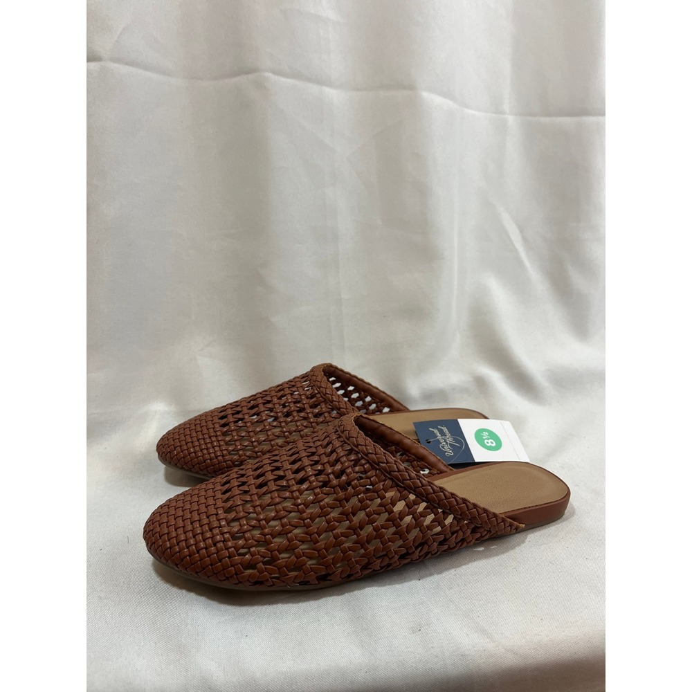 Universal Thread Womens Woven Mules Cognac Brown Slip On Flat Shoes 8.5 NEW